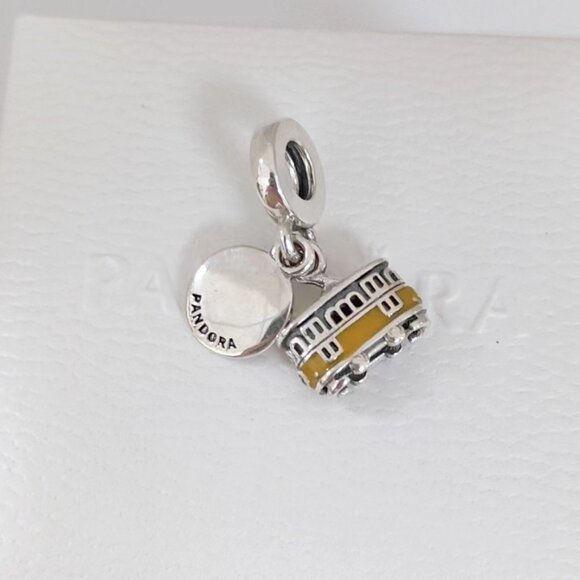 Pandora Lisbon Tram Engravable Double Pendant Charm S925 Silver with box - Picture 2 of 8